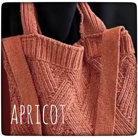 NEW Bohemian Soft Knit Handbag w/ shoulder strap Versatile Foldable Color KHAKI - Picture 4 of 6